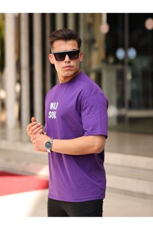 Erkek Mor Renk Oversize Tişört
